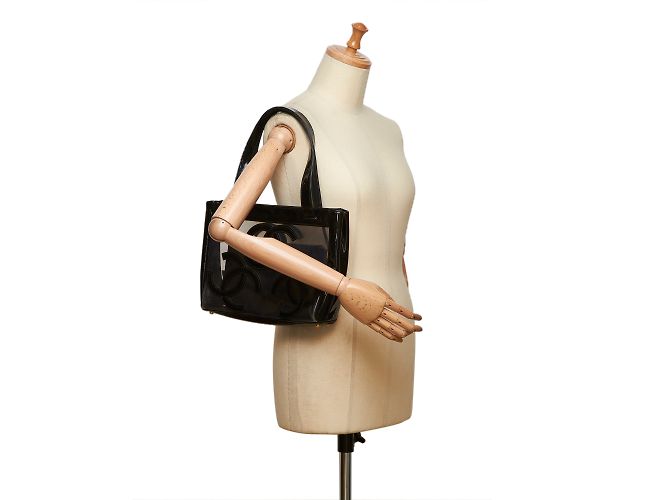 Chanel Klare Vinyl-Einkaufstasche Schwarz - Ansicht 9