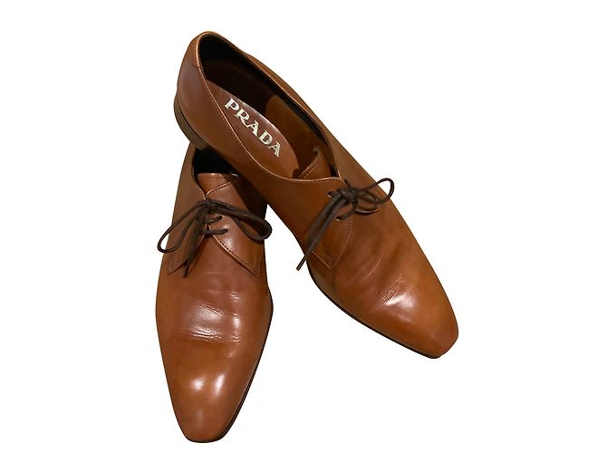 Prada Derby in pelle liscia color tabacco T. 8 (42) Cognac - vista 2