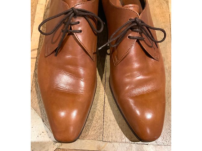 Prada Derby in pelle liscia color tabacco T. 8 (42) Cognac - vista 3