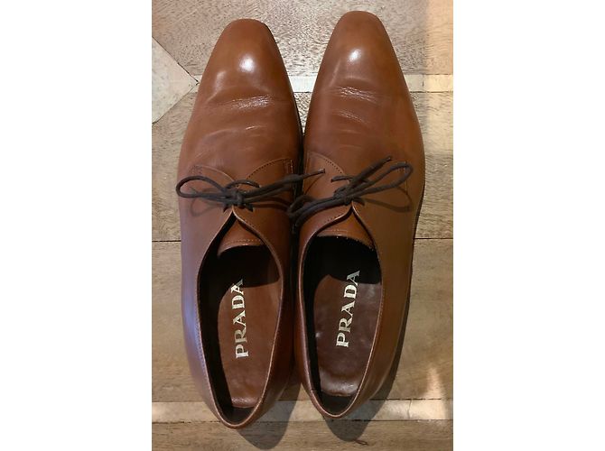 Prada Derby in pelle liscia color tabacco T. 8 (42) Cognac - vista 4