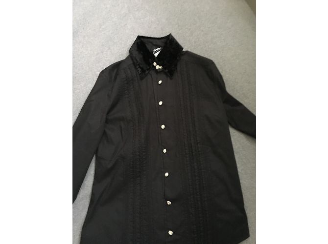 Dolce & Gabbana Camisa de algodón con botones de strass y cuello de terciopelo Negro - vista 2
