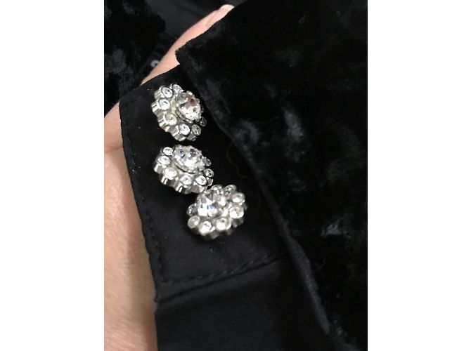 Dolce & Gabbana Camisa de algodón con botones de strass y cuello de terciopelo Negro - vista 3