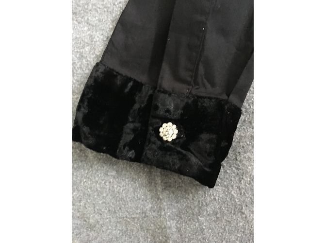 Dolce & Gabbana Camisa de algodón con botones de strass y cuello de terciopelo Negro - vista 4