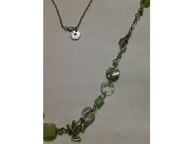 Aridza Bross Collana Lunga Verde in Metallo e Perle Multicolore - vista 4
