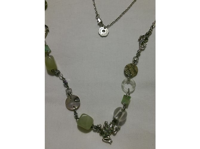 Aridza Bross Collana Lunga Verde in Metallo e Perle Multicolore - vista 6