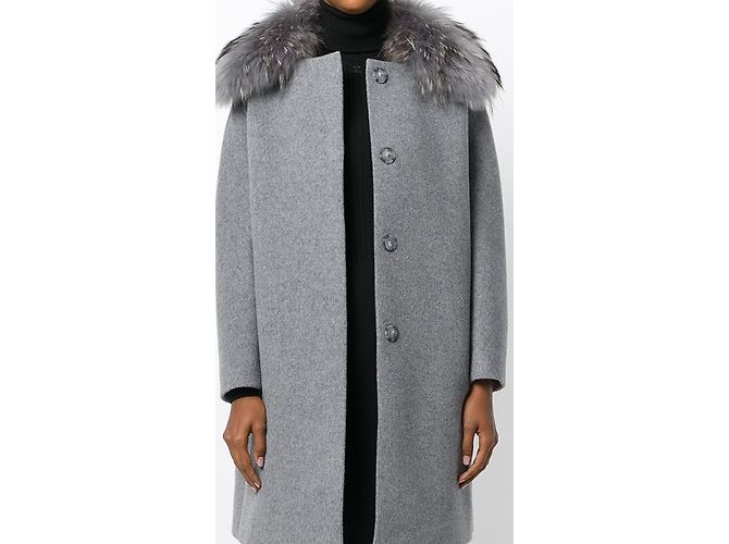 Abrigo PAULE KA COLLAR PIEL PERLA GRIS - vista 2
