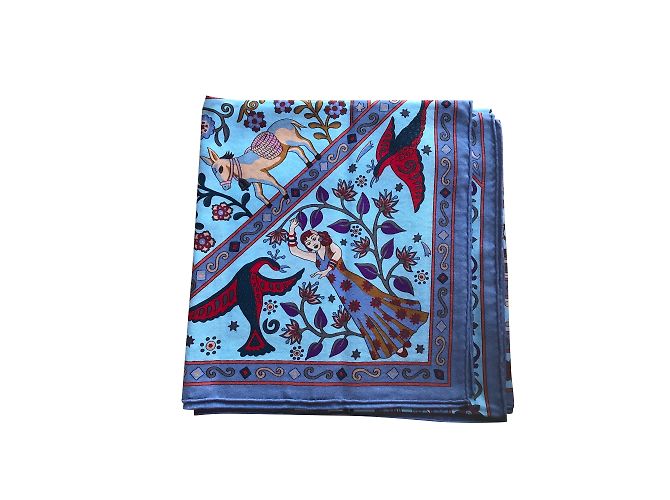 Scialle di cachemire e seta Hermès 140 Wind People Blu - vista 2