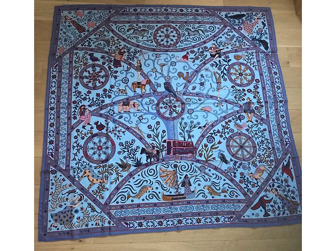 Scialle di cachemire e seta Hermès 140 Wind People Blu - vista 6