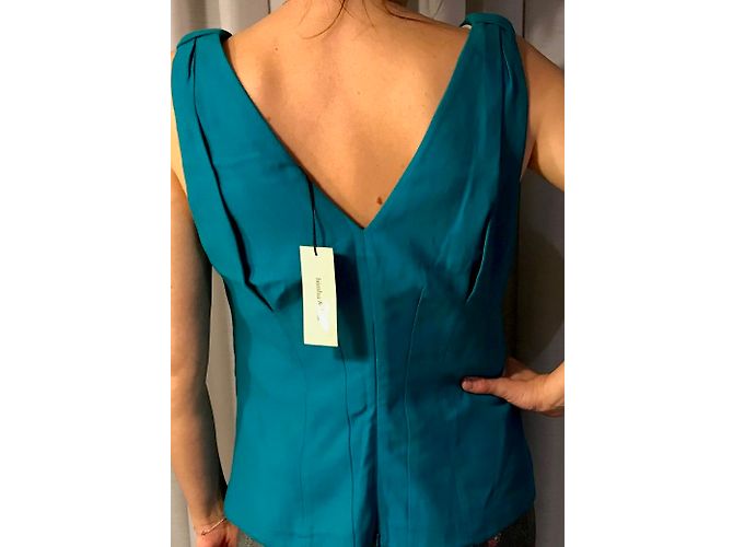 Top Bimba & Lola Azul Celeste de Viscosa Algodón y Lino - vista 3