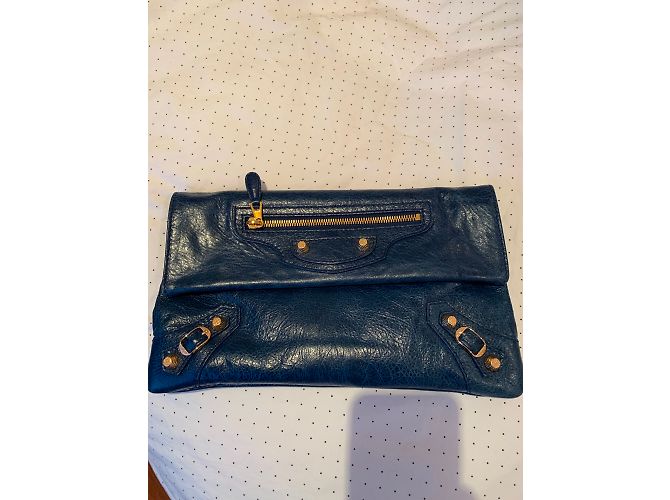 Clutch Balenciaga Envelope Pelle Blu Scuro Oro Metallizzato - vista 5