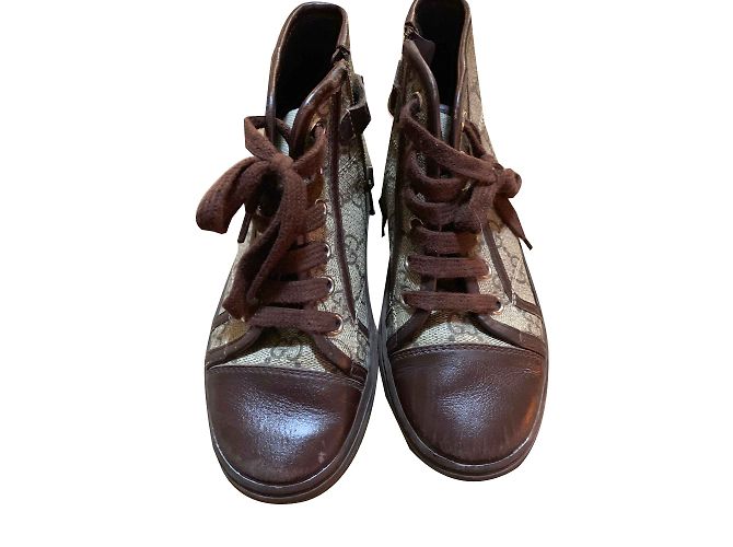 Baskets Gucci Kids Rising Marron Cuir et Toile Taille 30 - vue 2