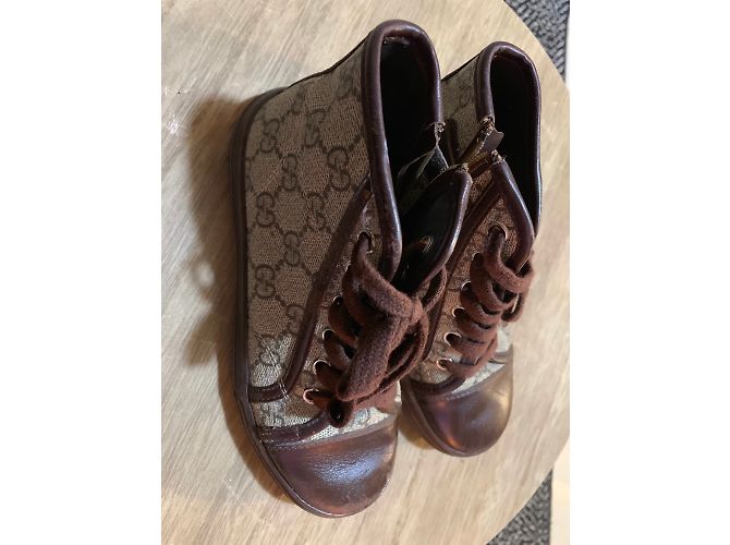 Baskets Gucci Kids Rising Marron Cuir et Toile Taille 30 - vue 3