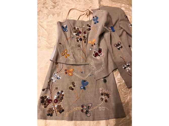 D&G Rock Anzug Beige Bestickte Baumwolle mit Bustier - Ansicht 2