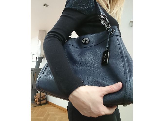 Borsa Coach Edie in pelle blu scuro - vista 6