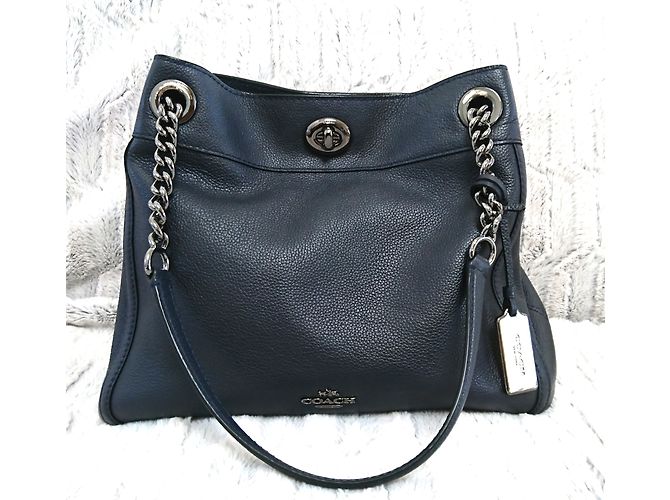 Borsa Coach Edie in pelle blu scuro - vista 7