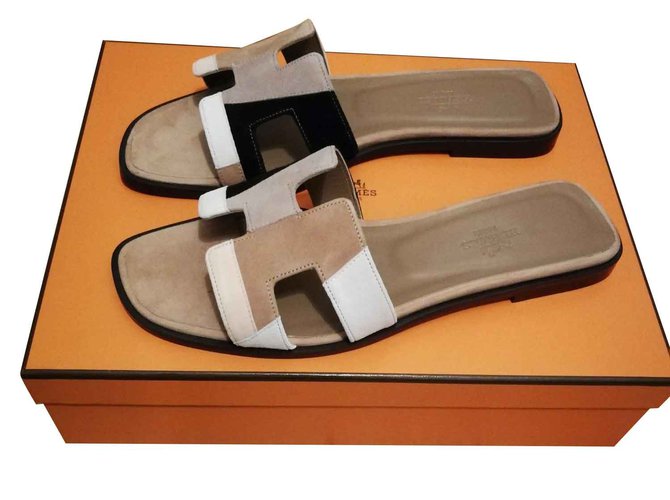 Sandali Hermès Oran Multicolore Beige - vista 2