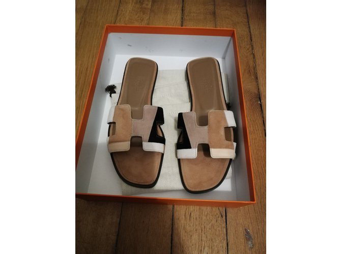 Sandali Hermès Oran Multicolore Beige - vista 3