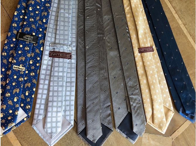Autre Marque 6 nuove cravatte di seta (5 tessuto e 1 stampato) Blu Beige Grigio - vista 9