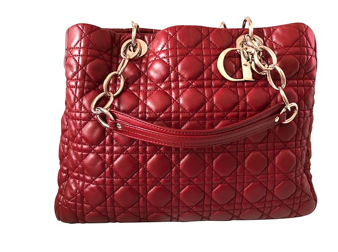 Borsa shopping Dior in pelle rosso scuro Bordò - vista 2