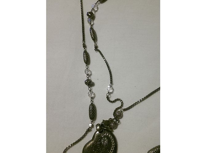 Collana lunga Gas argento in metallo e perle con cuore strassato - vista 2