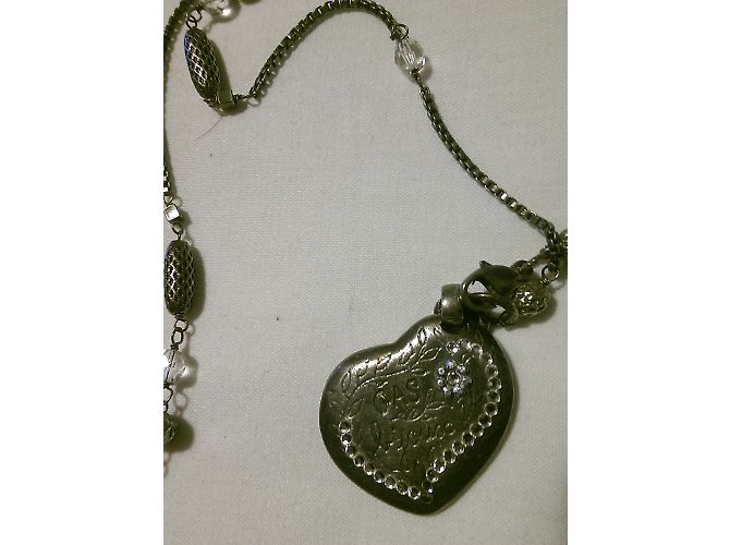 Collana lunga Gas argento in metallo e perle con cuore strassato - vista 3