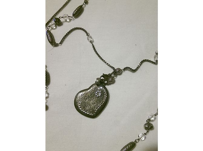 Collana lunga Gas argento in metallo e perle con cuore strassato - vista 4