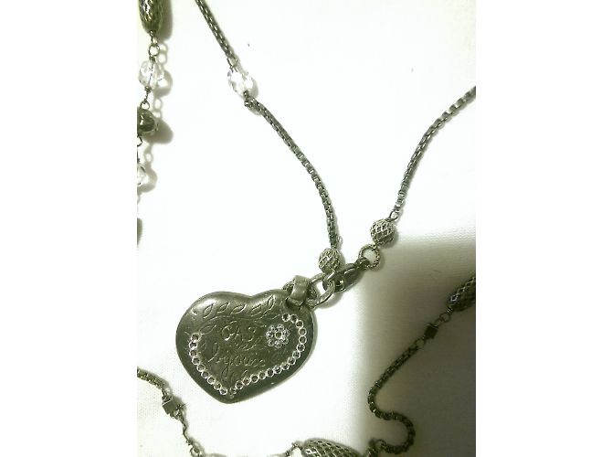 Collana lunga Gas argento in metallo e perle con cuore strassato - vista 5