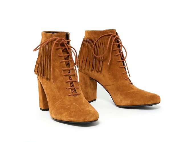 Saint Laurent Stiefeletten aus Wildleder Camel mit Fransen 38.5 Karamell - Ansicht 2
