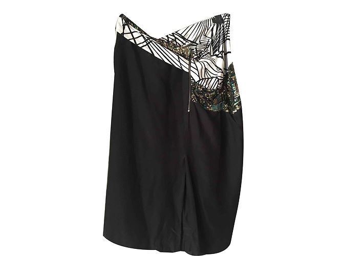 Dries Van Noten Rock aus schwarzer metallisierter Seide mit Stickerei Metallisch - Ansicht 2