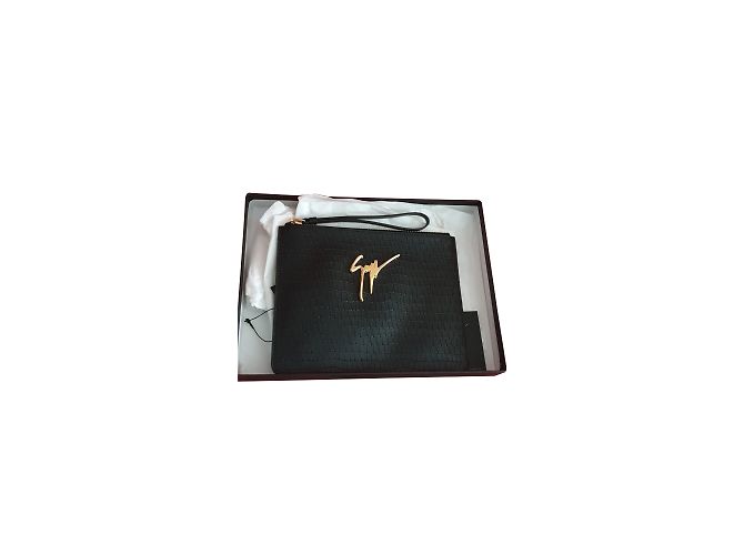 Giuseppe Zanotti Logo l Clutch / Pochette in pelle nera con coccodrillo RRP £500 Nero - vista 2