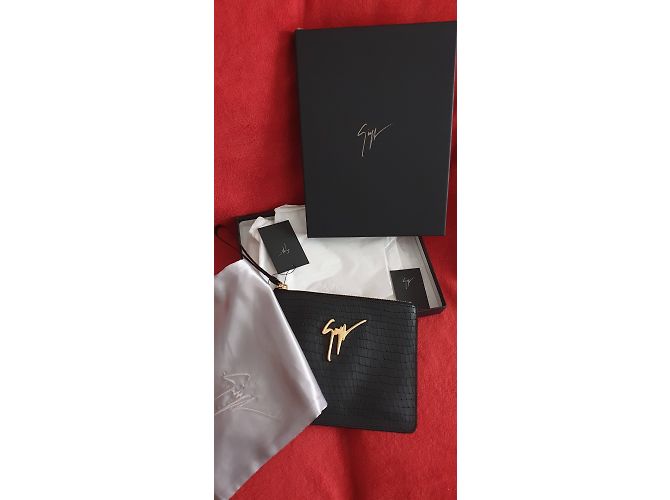Giuseppe Zanotti Logo l Clutch / Pochette in pelle nera con coccodrillo RRP £500 Nero - vista 9