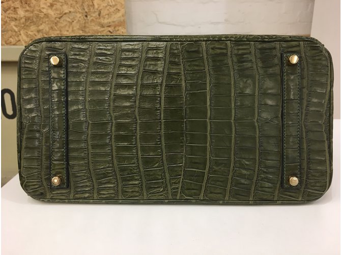 Hermès Borsa Birkin 35 Croco Leather in Vert Veronese Verde - vista 5