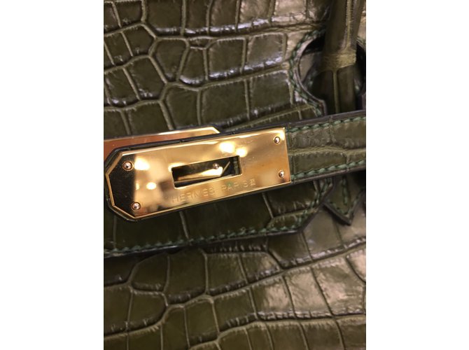 Hermès Borsa Birkin 35 Croco Leather in Vert Veronese Verde - vista 6