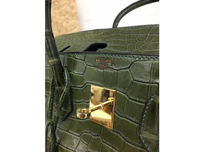 Hermès Borsa Birkin 35 Croco Leather in Vert Veronese Verde - vista 7