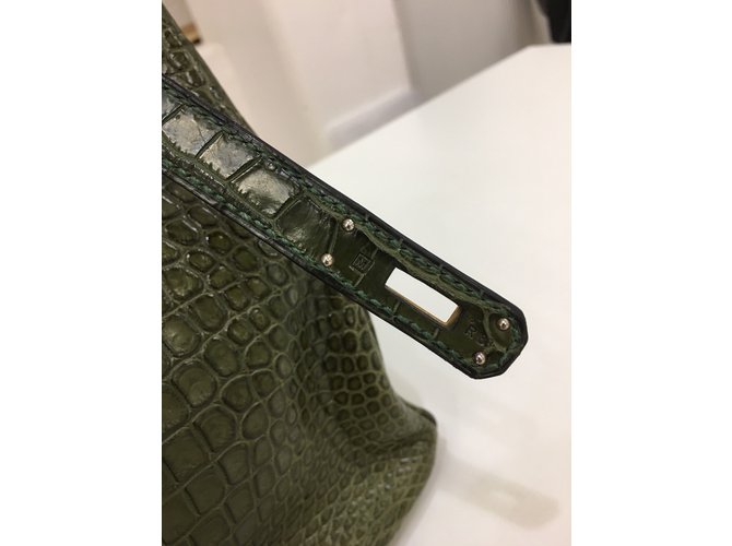 Hermès Borsa Birkin 35 Croco Leather in Vert Veronese Verde - vista 8