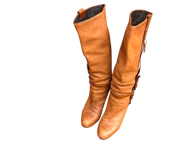 Karen Millen Lederstiefel mit Absatz Hellbraun Caramel - Ansicht 2