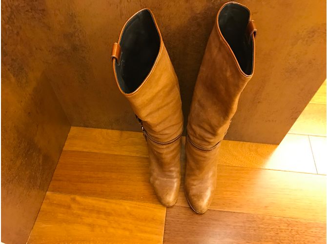Karen Millen Lederstiefel mit Absatz Hellbraun Caramel - Ansicht 3