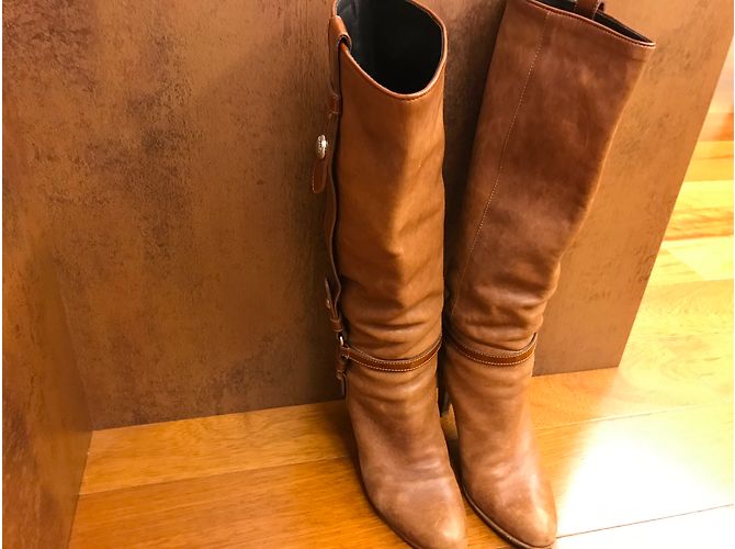 Karen Millen Lederstiefel mit Absatz Hellbraun Caramel - Ansicht 4
