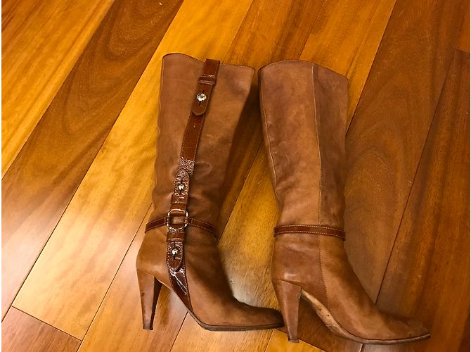 Karen Millen Lederstiefel mit Absatz Hellbraun Caramel - Ansicht 5