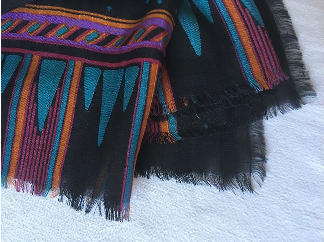 Lanvin 106x108 cm Wolle / Seide Schwarz Lila Türkis - Ansicht 4