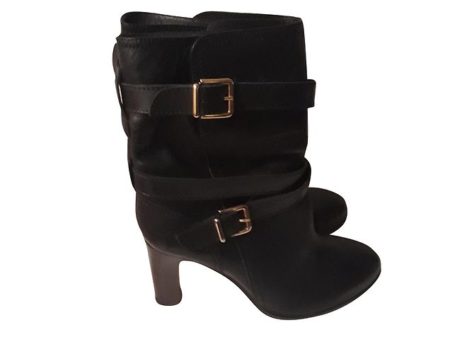 Autre Marque Black Leather Ankle Boots with Straps 9.5 cm Heel Size 40 - view 2