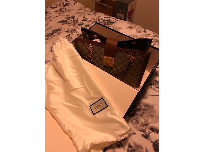 Borsa a mano Gucci Padlock GG in pelle Caramello - vista 3