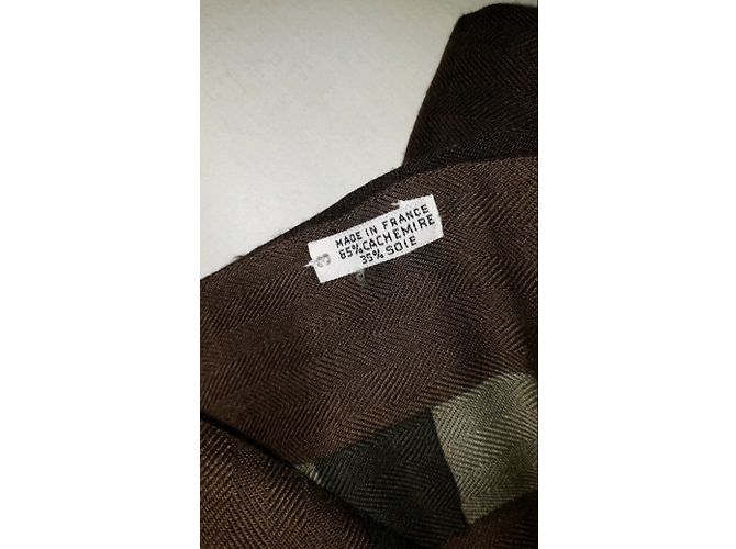 Bufanda Hermès de Seda y Cachemira Rosa Beige Marrón Marrón oscuro - vista 5