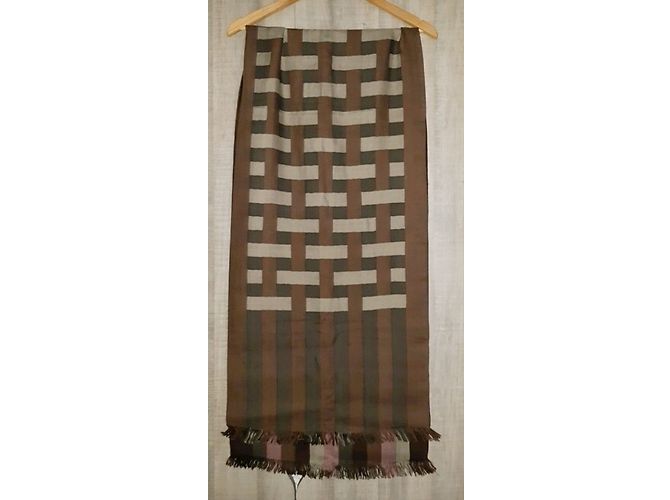 Bufanda Hermès de Seda y Cachemira Rosa Beige Marrón Marrón oscuro - vista 6