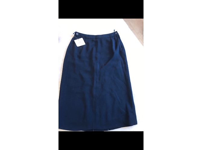 Falda recta Hermès de lana azul marino - vista 10