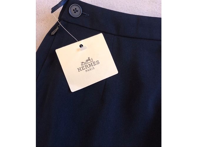 Falda recta Hermès de lana azul marino - vista 2