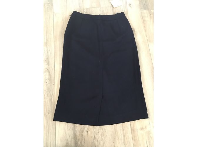 Falda recta Hermès de lana azul marino - vista 3