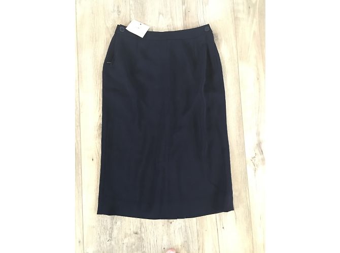 Falda recta Hermès de lana azul marino - vista 6