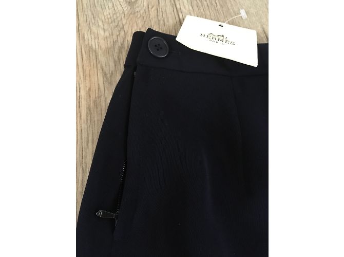 Falda recta Hermès de lana azul marino - vista 8
