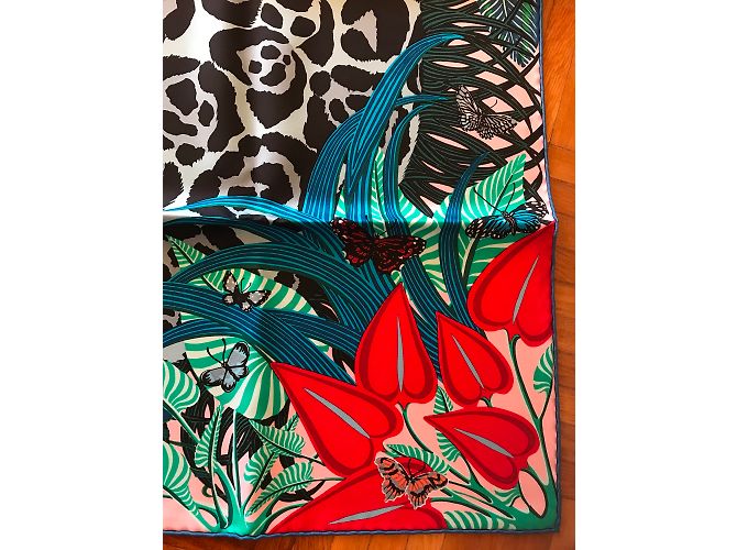 Hermès Hermes Square 90 Silk Jaguar Quetzal Multicolore - vista 5